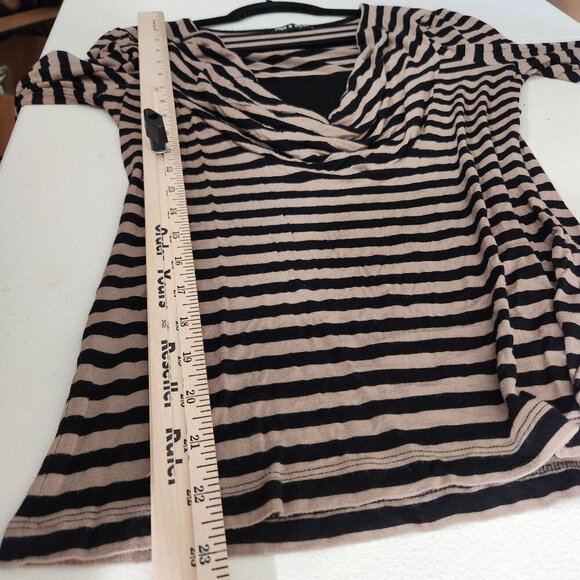 Cable & Gauge Womens Top Size M Draped Cowl Neck Black & Tan Striped - Picture 3 of 12
